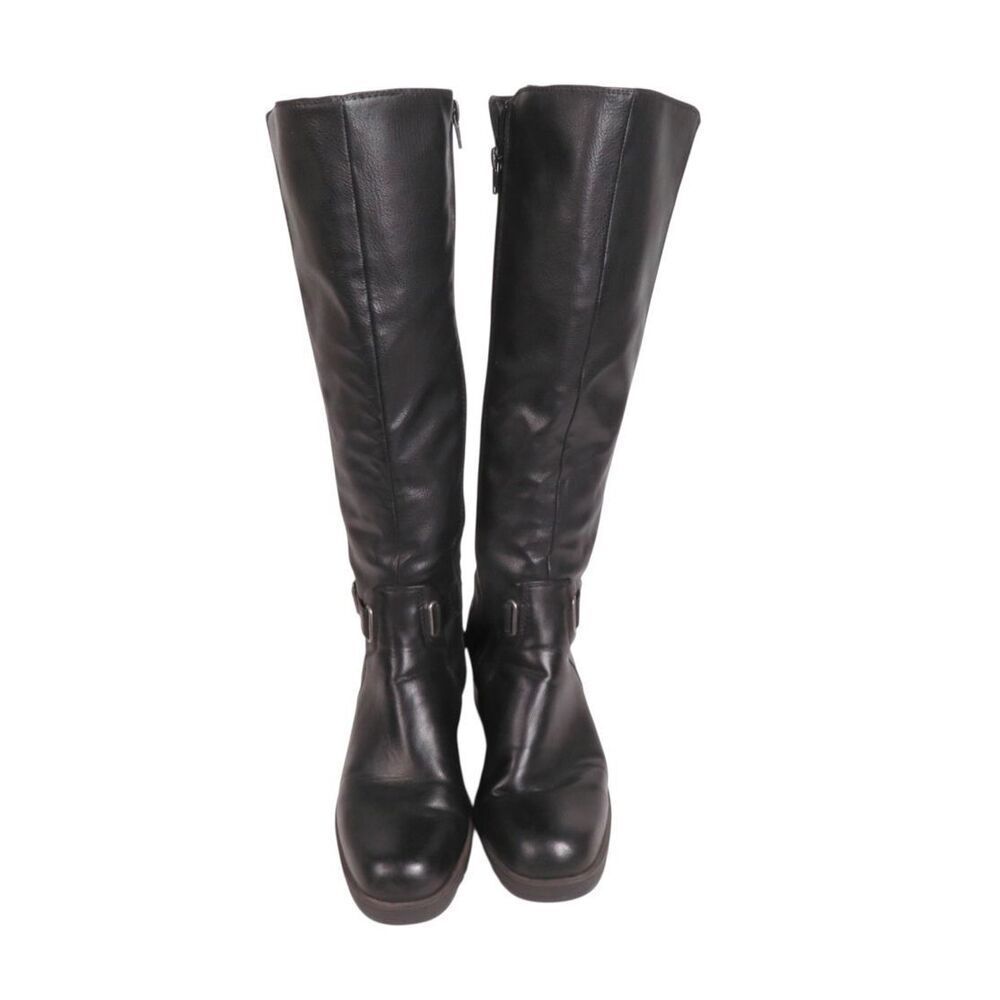 BareTraps Tempist Tall Black Riding Boots Lug Sole Buckle Faux Leather Women 8 - Picture 2 of 8